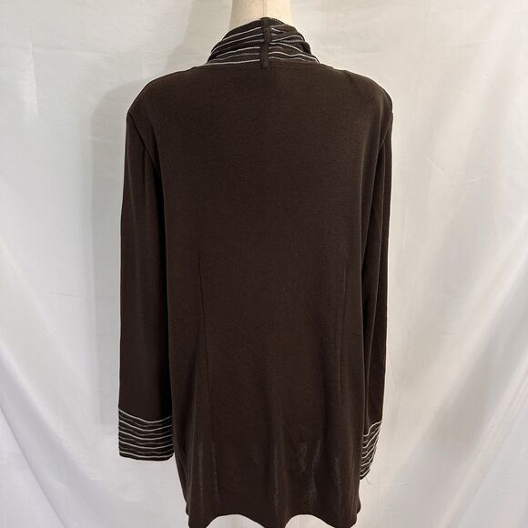 Misook Cardigan Sweater Women's L Brown 100% Acrylic Knit Long Sleeve Open Front - Picture 5 of 6